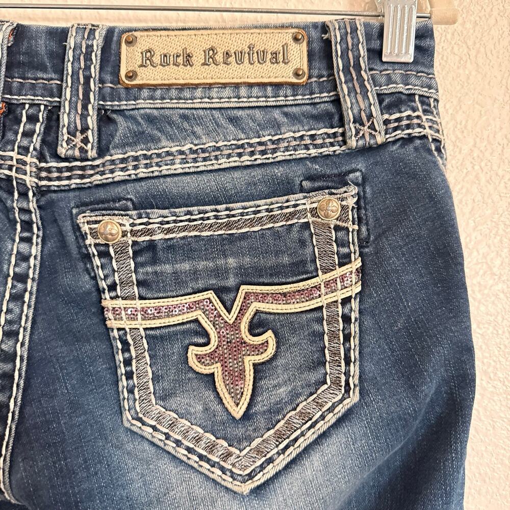 Rock Revival Jacklyn Boot Jeans Pink Sequin Rhinestone Y2K Western Denim Size 27